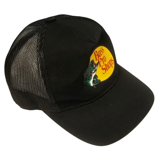 Bass Pro Shops Youth Black Mesh Trucker Hat Adjustable Snapback Fishing Logo - Picture 5 of 10